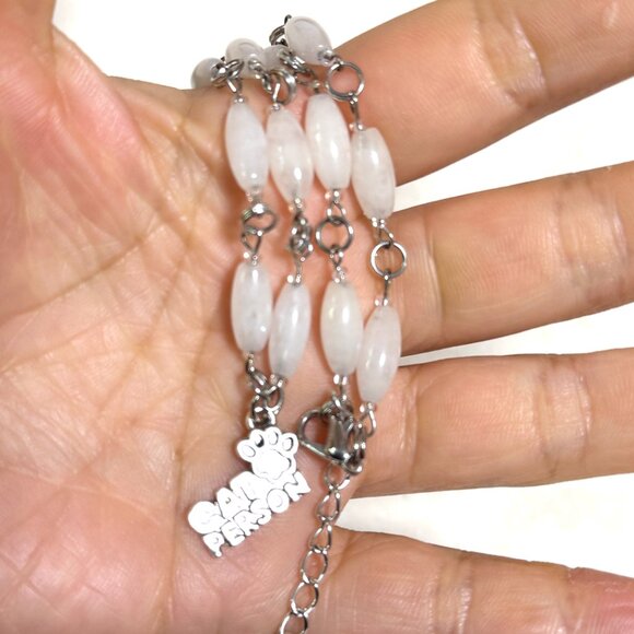 Genuine Milky Quartz Short Necklace, Gemstone & Cat Person Paw Print Pendant - Picture 15 of 15